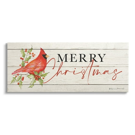 Stupell Industries Merry Christmas Holiday Cardinal Holiday Painting Gallery Wrapped Canvas Print Wall Art
