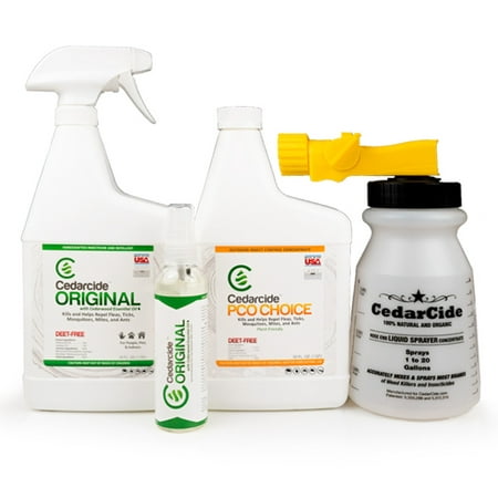 Cedarcide Indoor/Outdoor Kit (Small) Contains Original Biting Insect Spray Quart + PCO Choice Cedar Oil Concentrate Lawn Bug Spray Kills and Repels Fleas, Ticks, Ants, Mites, and (Best Way To Kill Ticks)