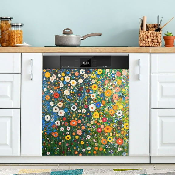 Yayeee Magnetic Dishwasher Cover for The Front Decoration Home Kitchen Machine Sticker Protector, Green Floral Garden