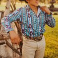thumbnail image 1 of Camisa vaquera informal de estilo occidental para hombre, camisa vaquera de estilo occidental, informal, para exteriores, calle, uso diario, otoño e invierno, con puños y manga larga, 1 of 6