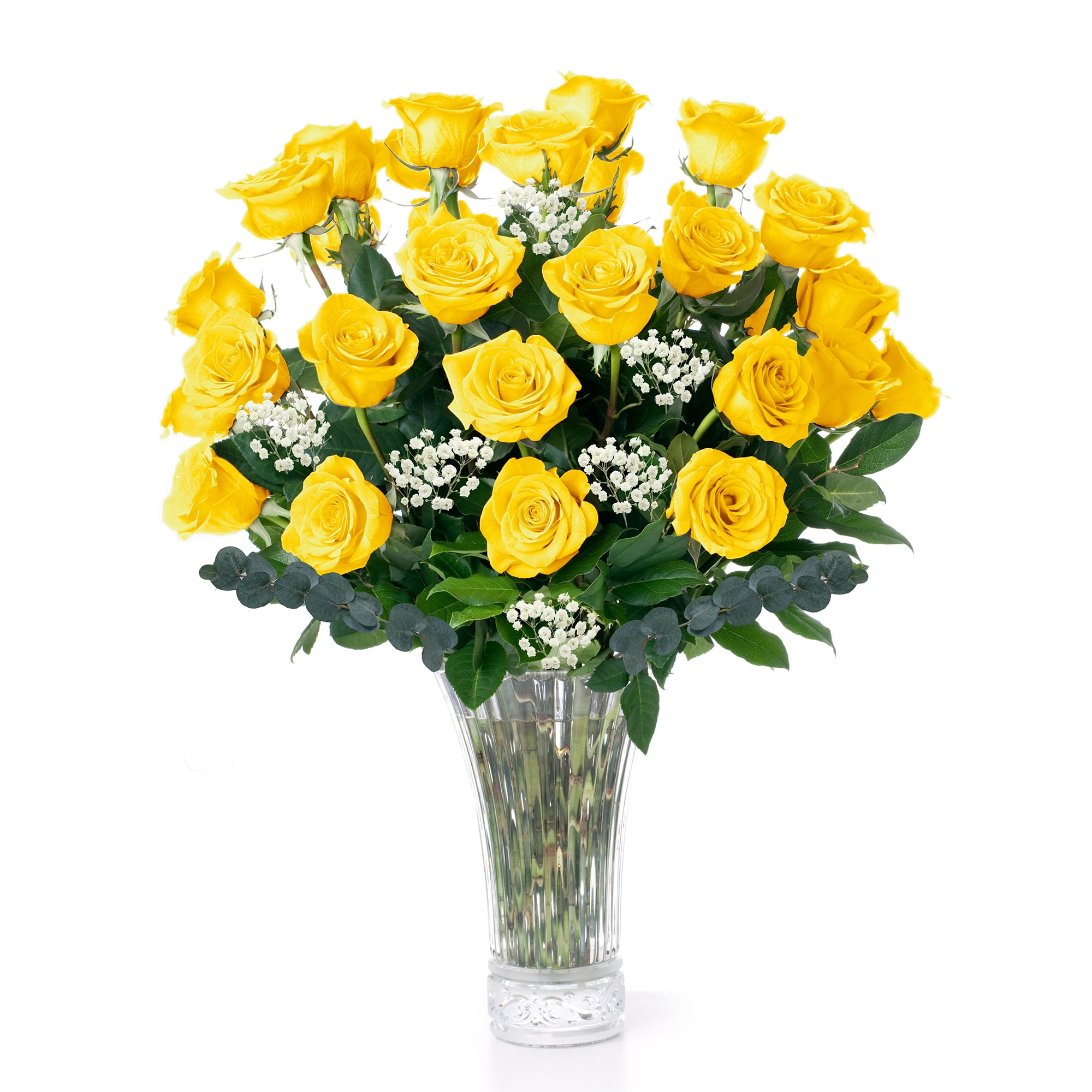 Aquarossa Fresh Flowers Delivery 2 Dozen Yellow Long Stem Rose