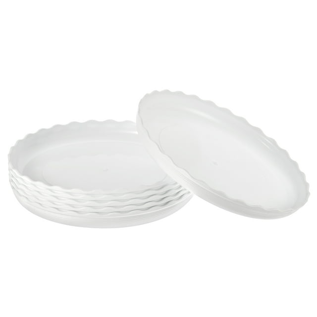 Unique Bargains 9' Plastic Wave Round Plant Pot Saucer Flower Drip Tray, White 6 Pack