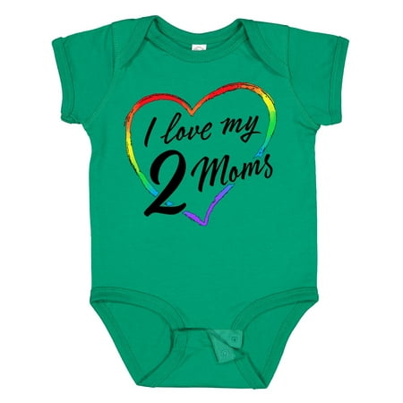 

Inktastic I Love My 2 Moms with Rainbow Heart Gift Baby Boy or Baby Girl Bodysuit