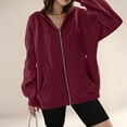 thumbnail image 2 of Zip Up Hoodie Women Casual Comfy Fleece Jacket Trendy Long Sleeve Oversized Sweatshirt Winter Coats with Hood Wine XXXL, 2 of 6
