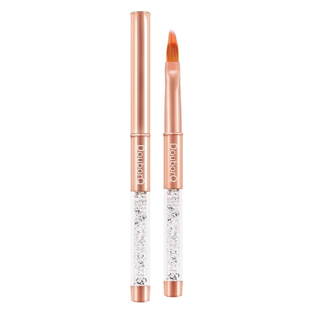 Pincel de diseño de uñas DR74 en tono rosa dorado, ideal para crear arte en uñas con facilidad. Incluye 8 puntas diferentes para usos variados, perfecto para gel acrílico, extensiones y más.