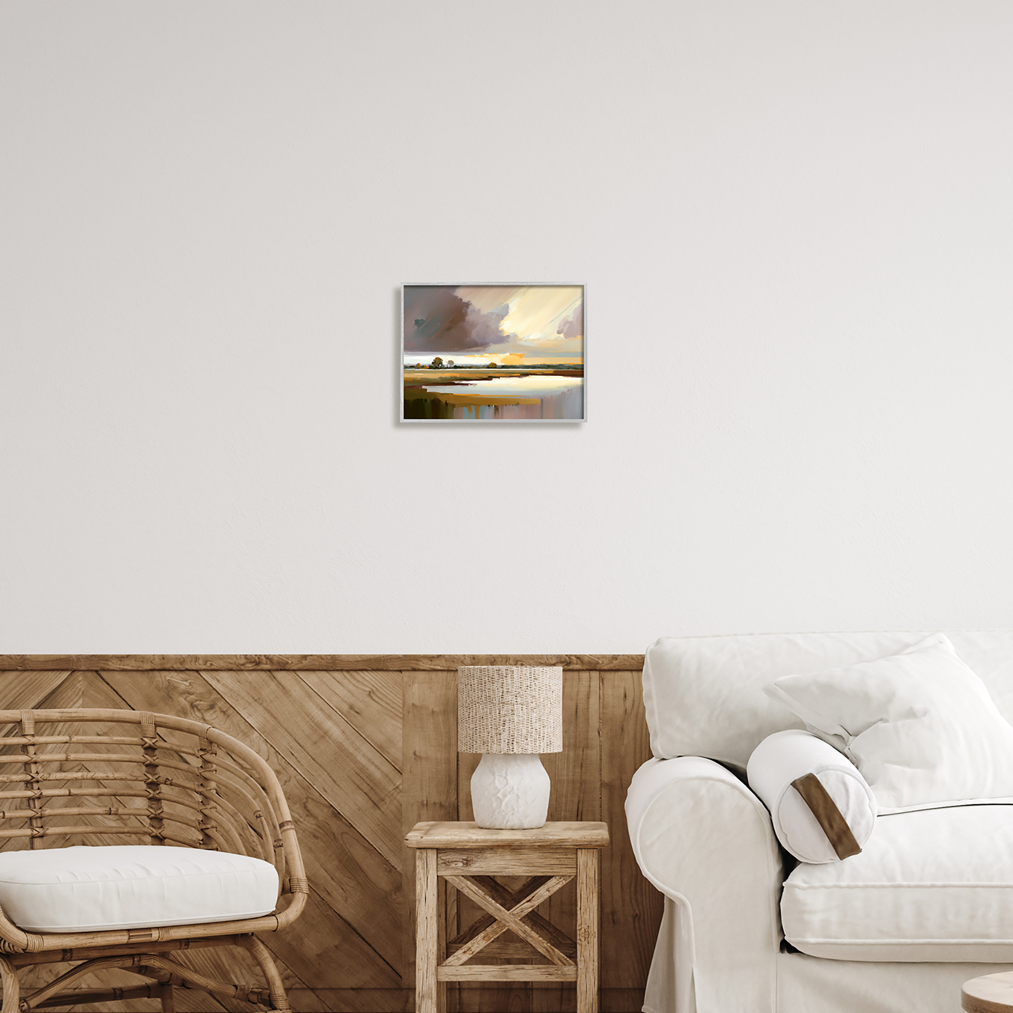 Stupell Industries Abstract Lake Painting Nature Painting Gray Framed Art Print Wall Art, 14 x 11