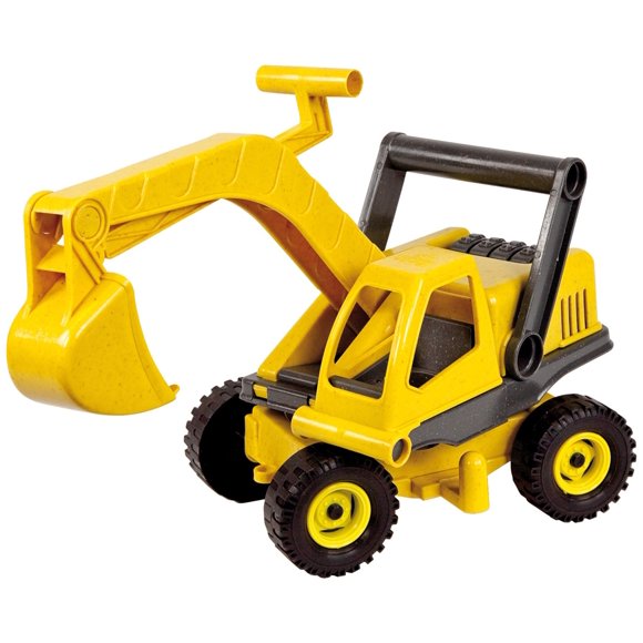 Lena Jouet Excavatrice Camion Écologique Sans BPA Ni Phtalates Biodégradable Vert Fabriqué à Partir de Résine et Bois de Qualité Alimentaire, Jaune, 11x8x6