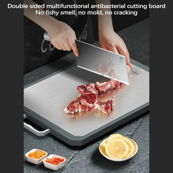 Cutting Board Double Sided 403 Food-Grade Stainless Steel Cutting Board For Kitchen Grooves Thicker Metal Board Easy To Clean