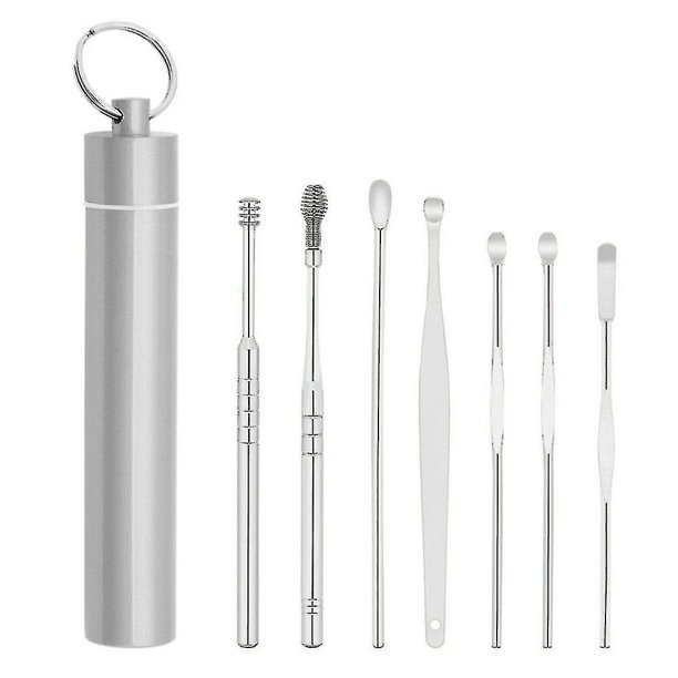 Kit de herramientas de extracción de cera de oídos de acero inoxidable, 7 Uds., limpiador, removedor, juego de orejeras
