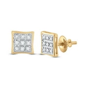 The Diamond Deal 10kt Yellow Gold Mens Round Diamond Square Earrings 1/20 Cttw