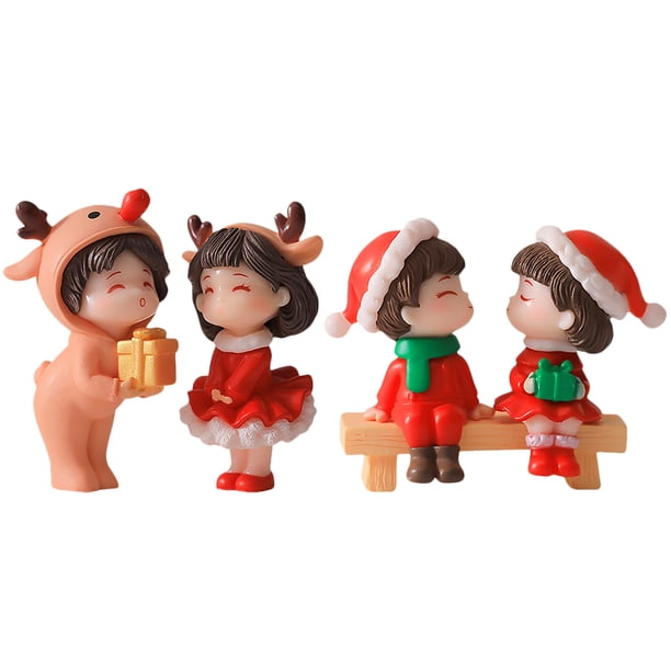 2 pares en miniatura de la pareja de Navidad figuras de dibujos animados figura estatuas románticas