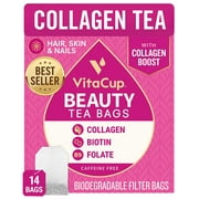 VitaCup Beauty Tea Bags 14ct w/ Caffeine Free, Collagen, Biotin, Vitamins for Hair Skin and Nails in Sealed Single Serve Tea Sachet Bag