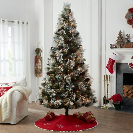 Holiday Time Pre-Lit Mountain Frost Pine Christmas Tree, 7.5', Clear ...