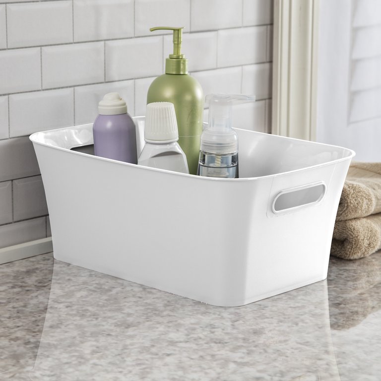 Mainstays Medium White Plastic Storage Bin, 13.8 in x 9.5 in x 5.8 Mainstays Medium White Plastic Storage Bin, 13.8 in x 9.5 in x 5.8