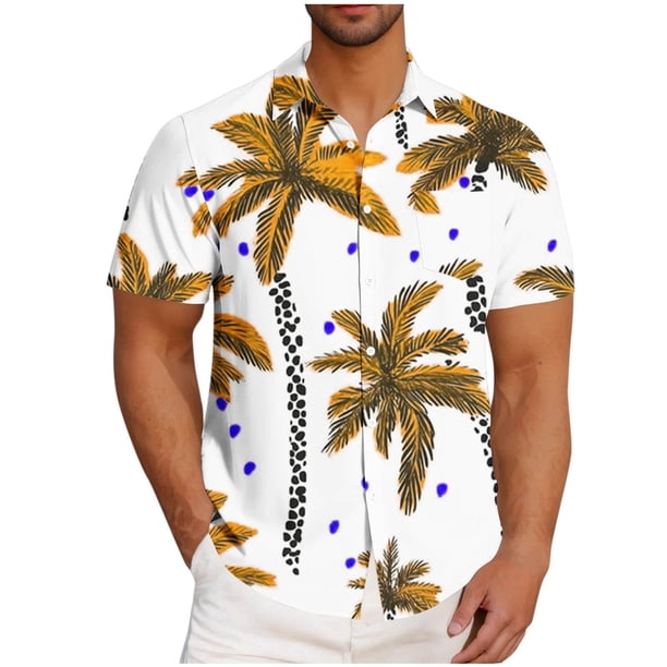 Blusa y camisa de manga corta con cuello vuelto para hombre, informal, a la moda, con estampado de bolsillo y botones, de poliéster.