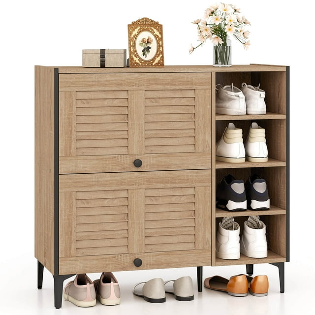 Costway Armoire de Rangement pour Chaussures avec Portes Rabattables, Tablettes Ajustables et Amovibles pour l'Entrée