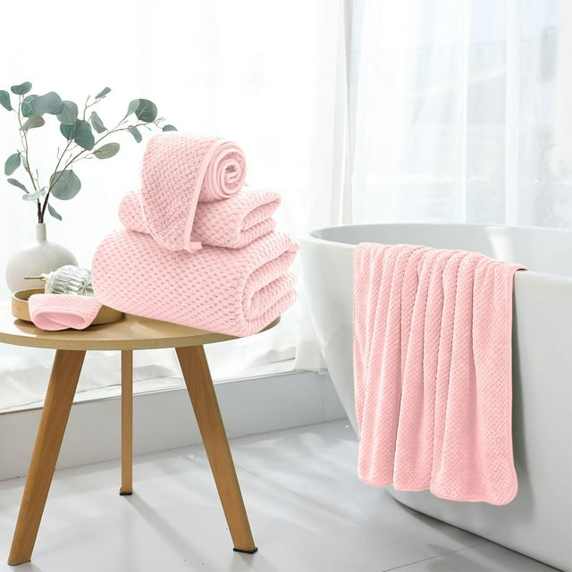 Juego de toallas de baño extragrandes de 3 piezas, toallas de microfibra supersuaves y absorbentes con gorro de ducha, de secado rápido para hoteles, baños, gimnasios y spas. Aestivo | Rosa