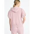 thumbnail image 4 of Scoop Women’s Mineral Washed Zip Hoodie with Short Puff Sleeves, Sizes XS-XXL, 4 of 6