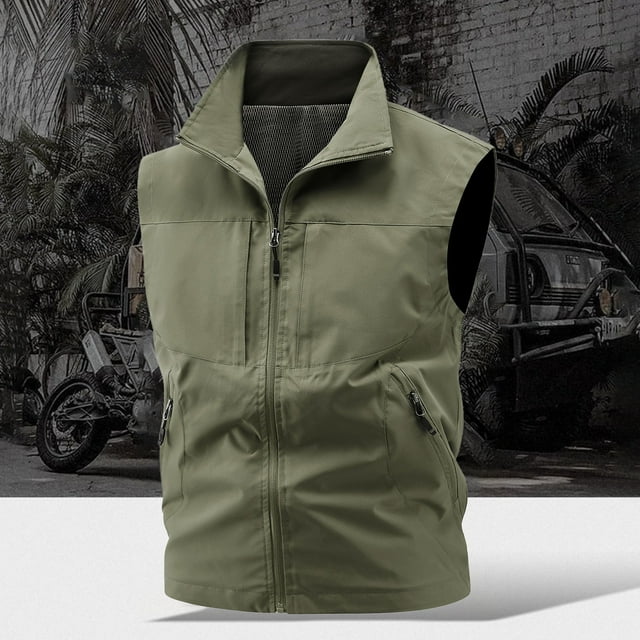 LOVZFMLL Vestes pour Hommes Été Gilet Décontracté pour Homme Mode Couleur Unie Sans Manches à Col Montant