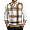 thumbnail image 2 of Dwellite Mens Plaid Sweater Vest Casual Sleeveless Knit Pullover V Neck Business Office Fall Winter Sweaters Khaki 5XL, 2 of 7