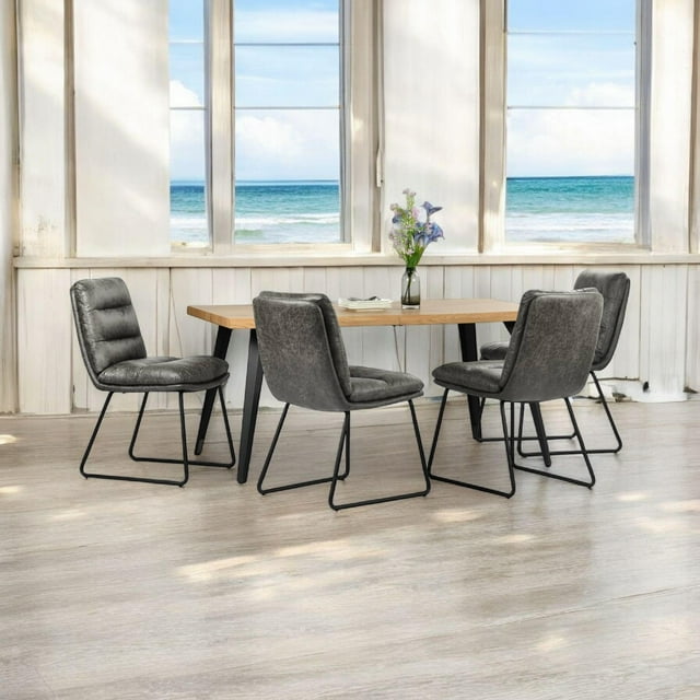 Homy Casa 63 inch 5-Piece Dining Set, Faux Wood Live Edge Table Faux Leather Upholstered Side Chairs