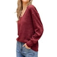 thumbnail image 4 of INSPIRE CHIC Women's Top Long Sleeve V Neck Lightweight Spring Fall Casual Tunic Tops S Dark Red, 4 of 6