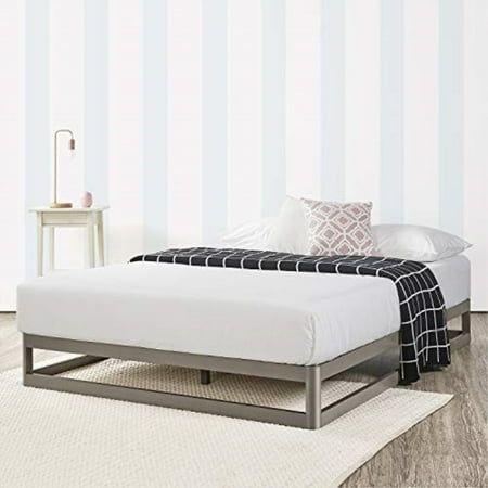 mellow 9 inch metal platform bed frame w/heavy duty steel slat mattress foundation (no box spring needed) grey