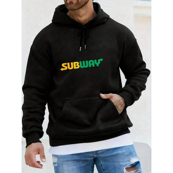 Mens Black Oversized Graphic Hoodies Sweatshirts Fall Fashion 2025 Long Sleeve Pocket Pullover Unisex Sweaters Winter Casual Clothes Subway Logo Colorful Text Design Casual Wearers Gift For Men And W
