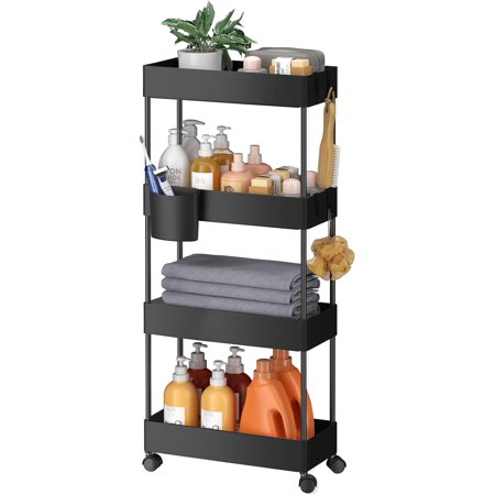 Pipishell Slim Storage Cart with Wheels, Bathroom Cart Organizer Bathroom Storage Small, Rolling Cart for Bathroom, Laundry Room, Kitchen, Narrow Space, Black PIUC04