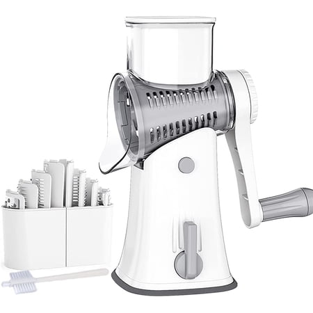 Manual Multi-Function Vegetable Chopper - 7 Interchangeable Blades For Dicing, Grating, Slicing, With Hand Guard