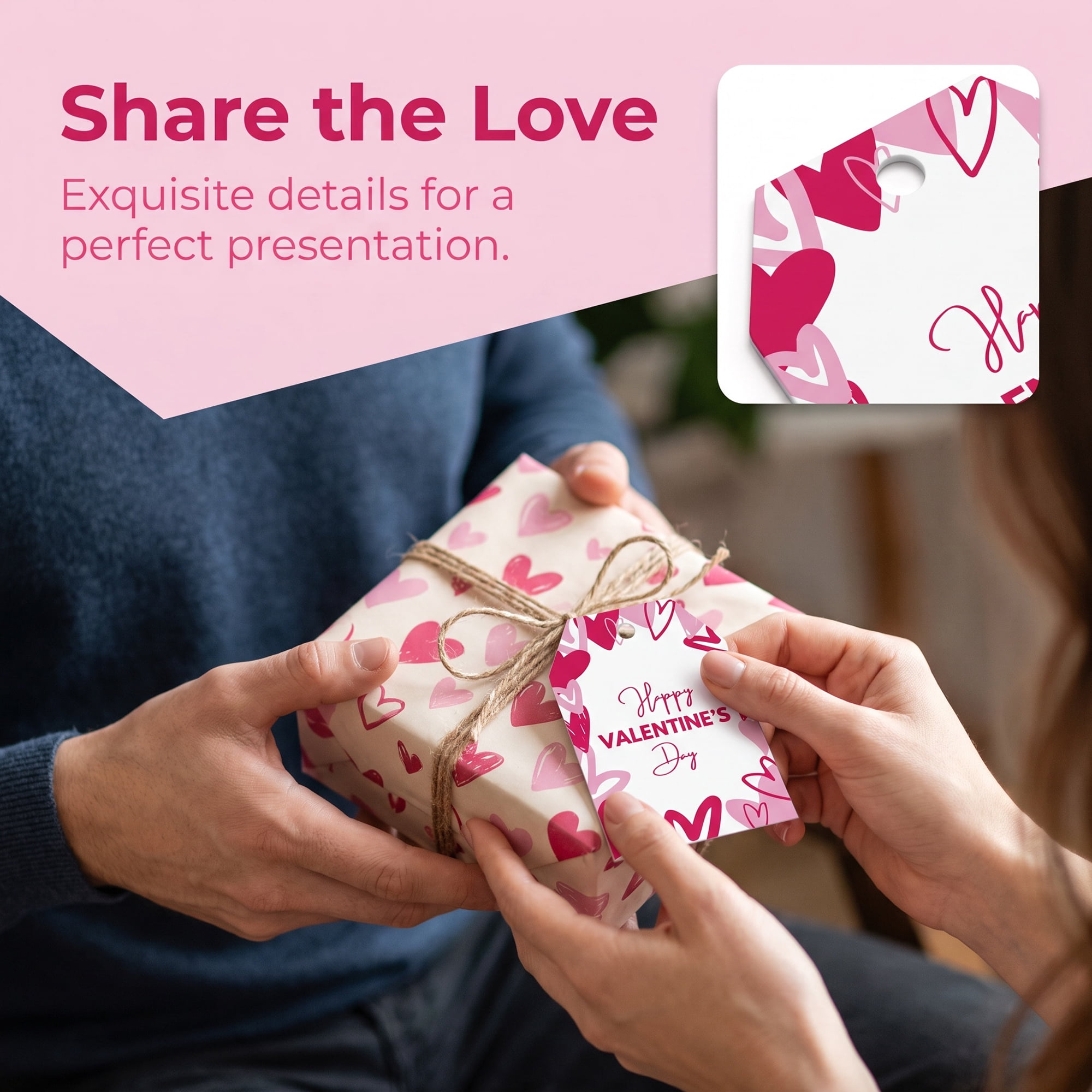 Unique Bargains Gift Tags with Twine for Present Wrapping and Crafting Doodle Hearts 2" x 3.1"