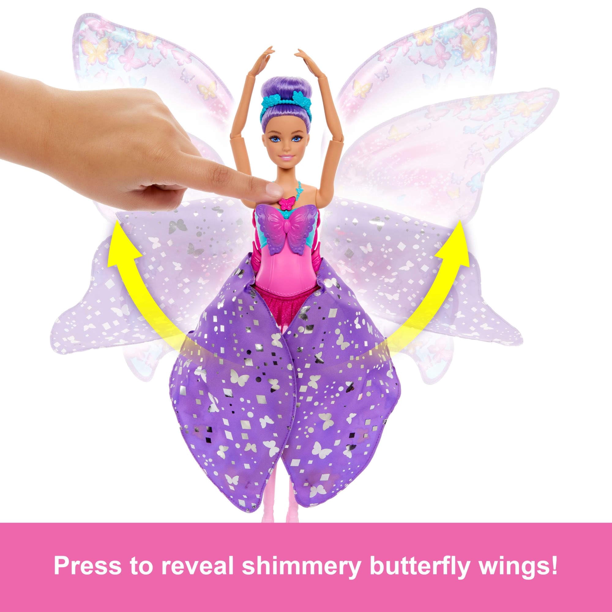 Barbie Dance and Flutter Doll with 2-in-1 Transformation from Dancer to Butterfly with Opening Wings, Purple Hair, Headpiece & Removable Tutu