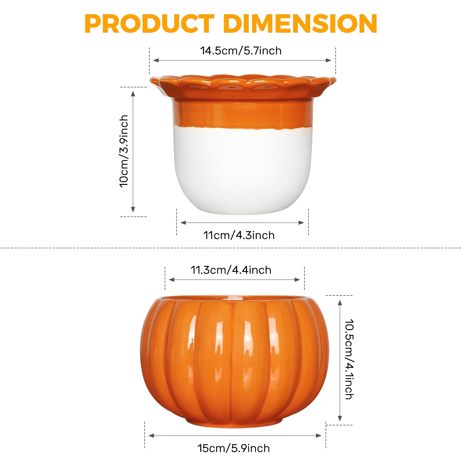 BUYMAX 6 in. Ceramics Self-Watering Planter,African Violet Pot for Beginners & Busy Plant Owners,Pumpkin Orange