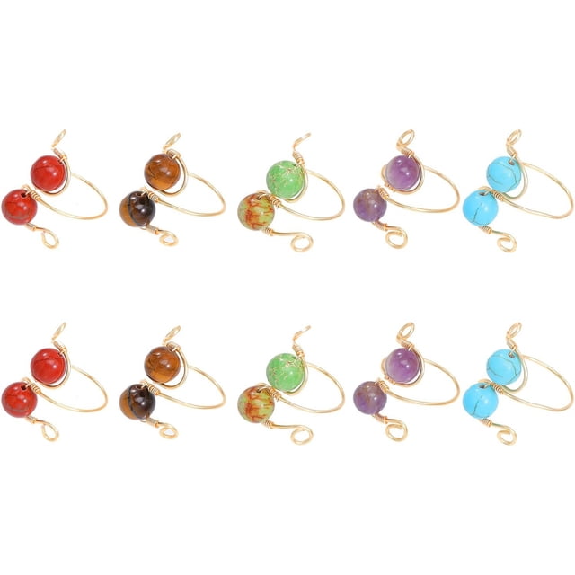 10 anillos ajustables de 5 estilos con piedras preciosas mixtas, anillos abiertos con cuentas giratorias y alambre de cobre para mujer, dorados