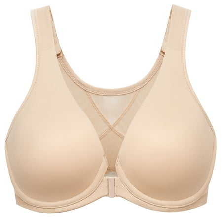 MELENECA Women s Front Closure Bras Plus Size Unlined Underwire Back Support Posture Bra Beige 42DD