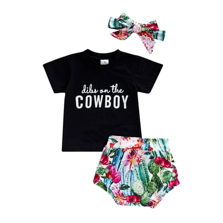 

Argeousgor Infant Toddler Baby Girl Floral Short Set Letter Print Tee Shirt Printed Shorts Headband Outfit Sets