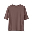 thumbnail image 2 of Fanxing Manches Coudées Hauts pour Femmes T-Shirts à Manches Courtes Blanches Couleur Unie Col Rond Chandail Extensible T-Shirt, 2 of 5