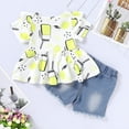 thumbnail image 4 of 3T Baby Girls Clothes 4T Girls 2PCS Summer Outfits Set Lemon Print Toddler Girls Short Sleeve Top Denim Shorts Set White, 4 of 9