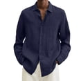 thumbnail image 2 of Qwertyu Mens Linen Dress Shirts Long Sleeve Dress Shirts Plus Size Casual Linen Shirts for Men Button Down Shirt Navy 2XL, 2 of 6