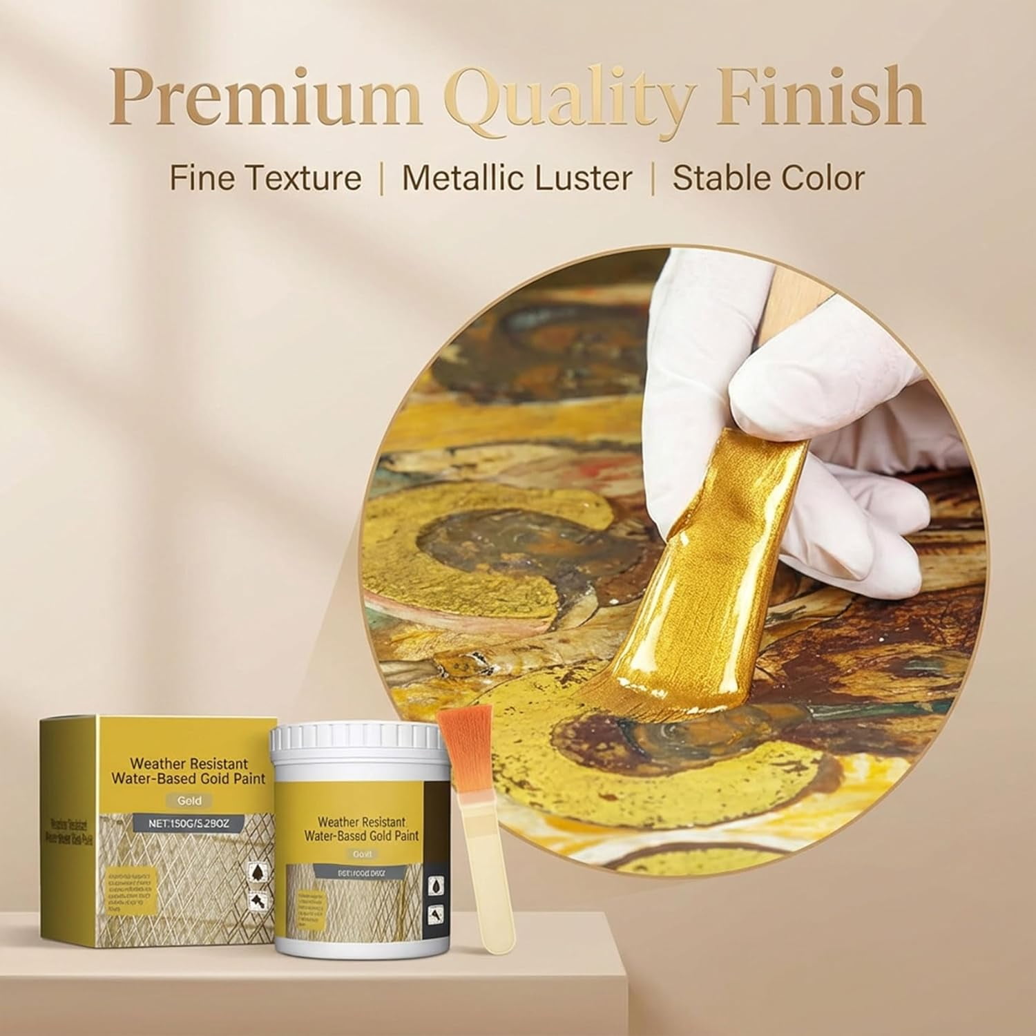 Gold Metallic Acrylic Paint – Water Based Gold Leaf Paint for Wood, Furniture, Clay, DIY Crafts & Home Decor, Weather Resistant & Fast Drying Finish（2 barrels-Golden）