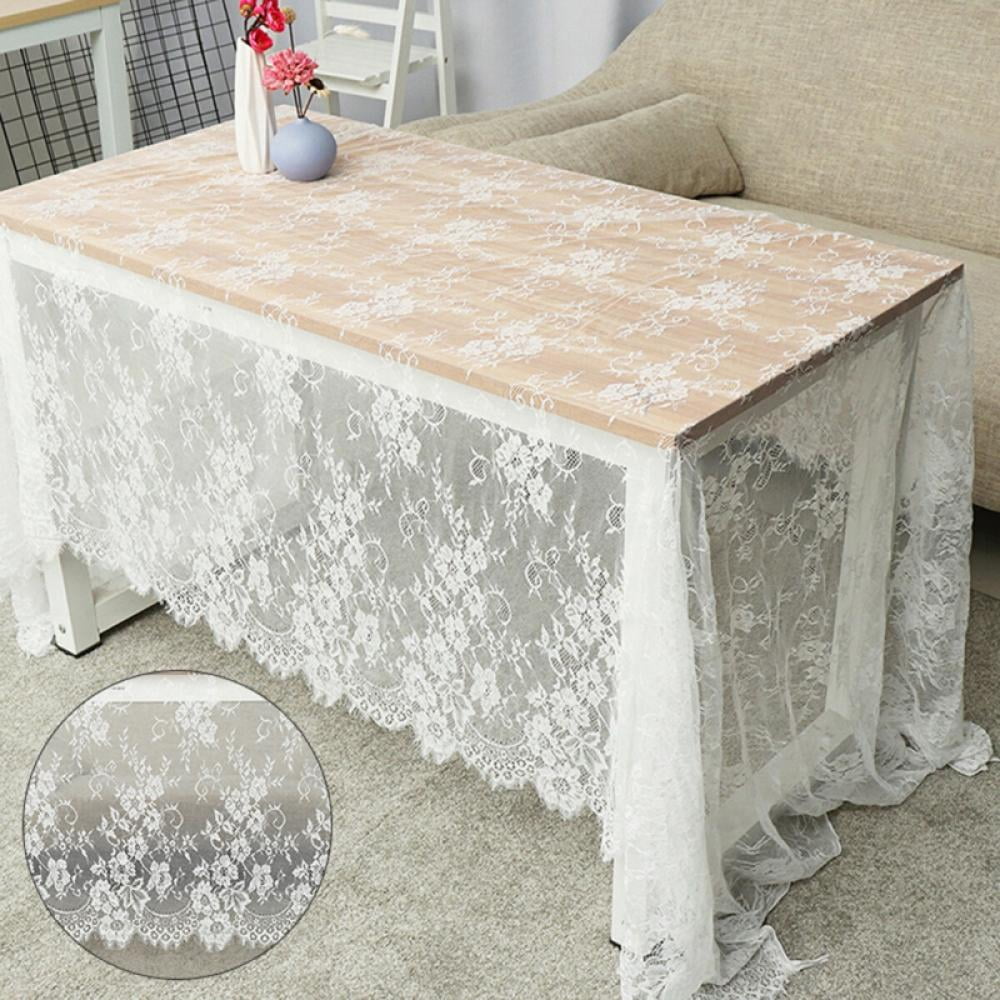 White Lace Floral Tablecloth Rectangle Table Cover Wedding Party Decor 59x118 in 