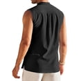 thumbnail image 4 of Men's Sleeveless Henley Tank Top Summer Beach Tank Tops Collarless Casual Cruise Dress Shirt Black S, 4 of 10