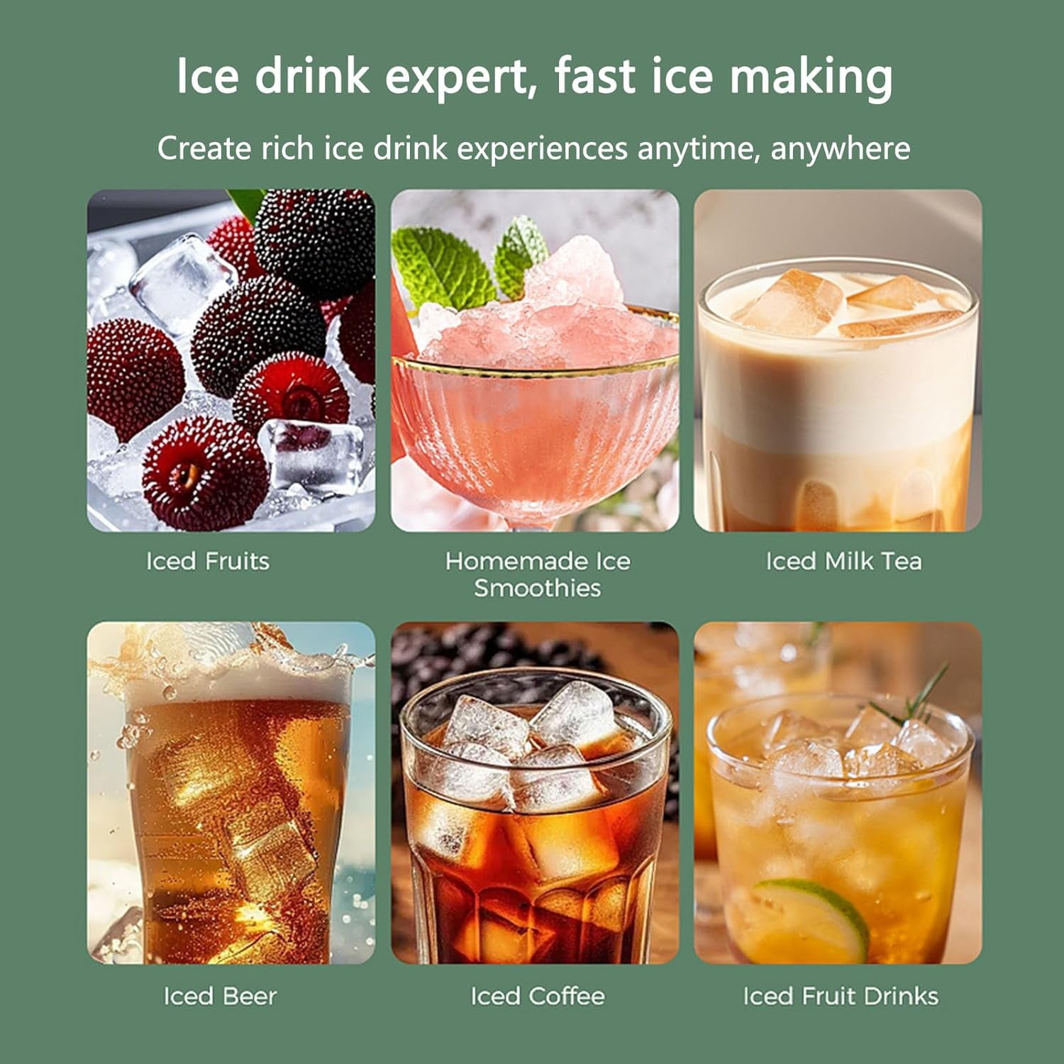 MUSICOZY Countertop Ice Maker Mini Portable,12 Solid Square Cubes in 15 Mins,Travel Ice Maker with Car Adapter,with Ice-Cubes Detachment Rack and Removable Top Cover,for Home Parties Camping Travel