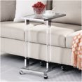 thumbnail image 2 of Chrome Glass End Table with C-Shape Metal Base, Mobile Acrylic Side Table on Lockable Casters for Living Room, Bedroom, Office, 2 of 10
