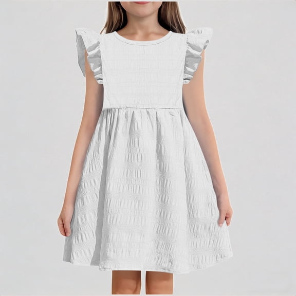 Krdevn Girls Summer Dresses for Everyday and Outdoor Casual Wear Elastic Waist Dress for Lightweight and Breezy Design for Comfort and Style,6-8 Years