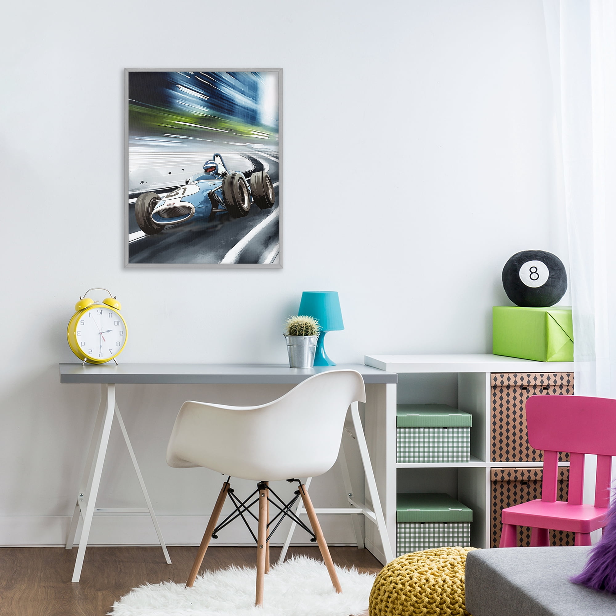 Stupell Industries Speeding Racecar Driver Gray Framed Giclee Art, design by Christine Simpson Art