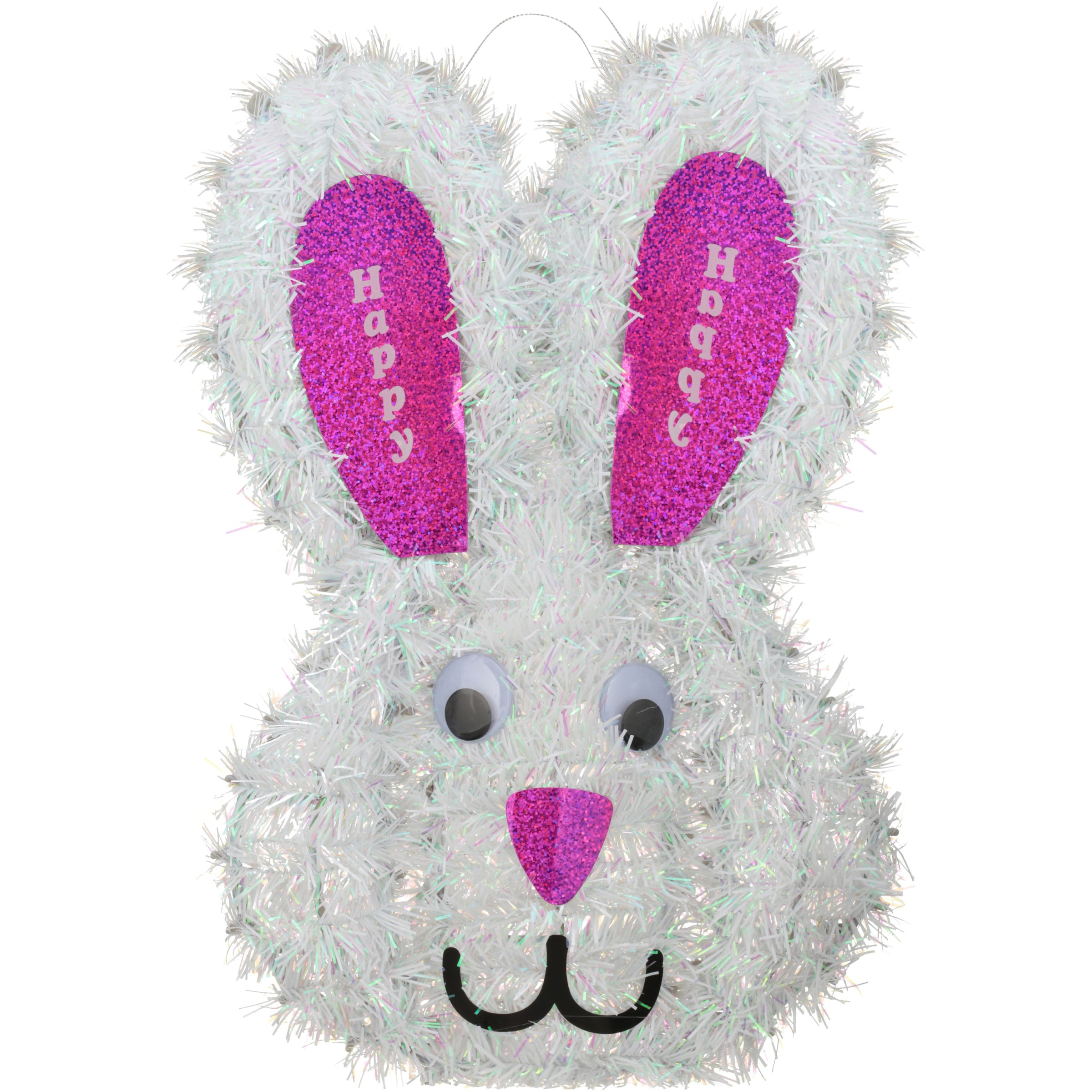 Details about   Sparkle Tinsel Happy Easter Bunny With Pink Ribbon Door Wall Decor *NWT 