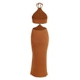 thumbnail image 2 of ZAFUL for Women Prom Dress or Cocktail Dress Evening Part Dress Halter Knit Cutout Slinky Maxi Sleeveless Dress Orange L, 2 of 4