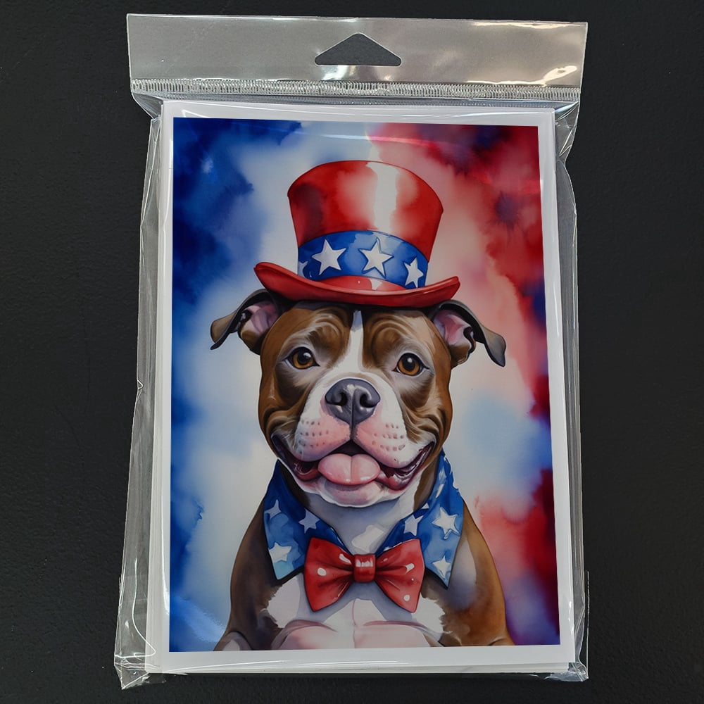 Staffordshire Bull Terrier Patriotic American Greeting Cards Pack of 8 7 in x 5 in