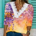 thumbnail image 1 of MHFRRA Blusas de Otoño con degradado para Mujer, Camisetas Informales de Manga Larga con Ribete de Encaje y Cuello En V, Camisetas Básicas, Blusas Tipo Túnica Holgadas Amarillo, 1 of 4